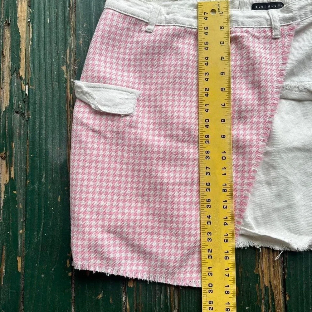 Blue Blush pink and white denim mini skirt‎